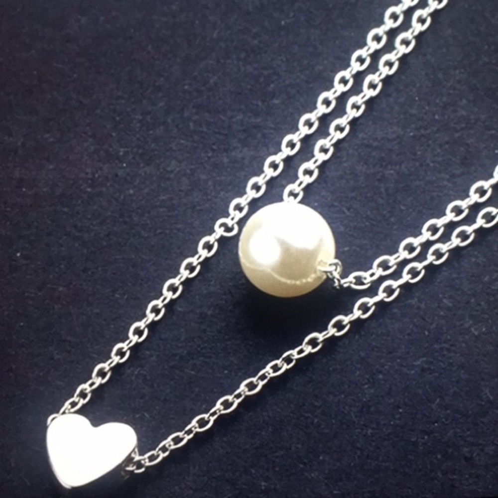 Boho Pearl Heart ♥️ Layered Choker Necklace - Picture 4 of 5